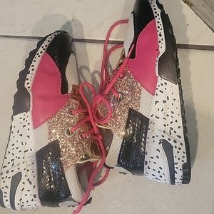 YOKI Pink Gold Glitter Black Sexy Fashion Sneakers  Size 6